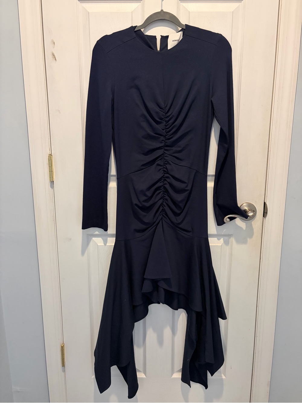 Aknvas Navy Blue Asymmetric Ruching High-Low Dress - Picture 2 of 6